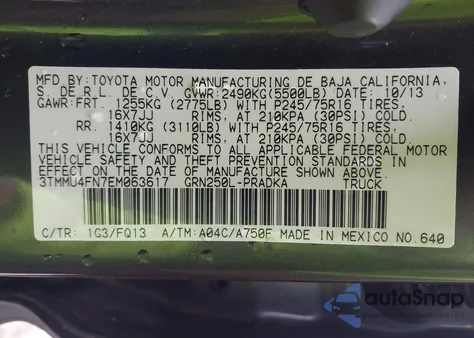 2014 Toyota Tacoma Base V6 from USA, damaged, VIN 3TMMU4FN7EM063617